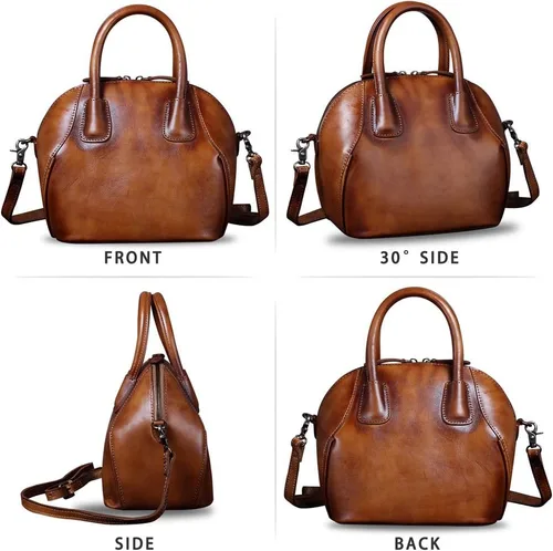 Vista 3 de Bolsos de cuero genuino para mujer, bolso cruzado vintage hecho a mano