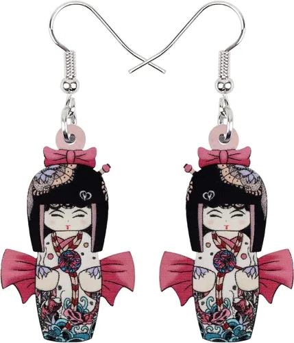 Vista 27 de DUOWEI Aretes de acrílico estilo japonés con diseño de anime para muñeca, colgantes, joyería para mujer