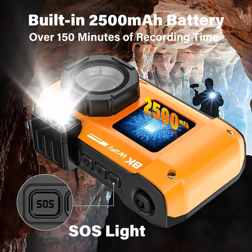 Vista 6 de Cámara digital WiFi de 8K UHD 70MP con tarjeta de 64 GB, resistente, impermeable, a prueba de polvo, a prueba de golpes, cámara submarina de 33