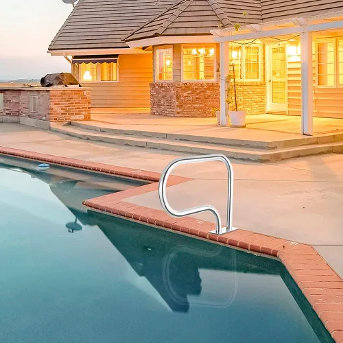 Vista 7 de VINGLI Barandilla de mano para piscina, escalera de piscina de acero inoxidable de 3 curvas, pasamanos dobles para piscina enterrada con placa