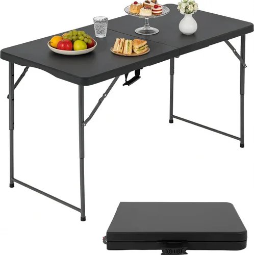 Vista 9 de Mesa Plegable de 4 Pies de Altura Ajustable con Asa Incorporada, Mesa Plegable Portátil de Servicio Pesado de 4 Pies con Patas de Acero