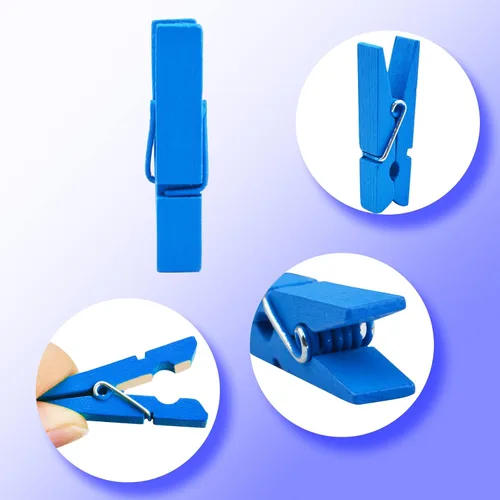 Vista 4 de Jdesun 50 pinzas de madera azules, mini pinzas de madera para colgar fotos, pinzas para ropa de lavandería, pinzas para colgar fotos, ropa