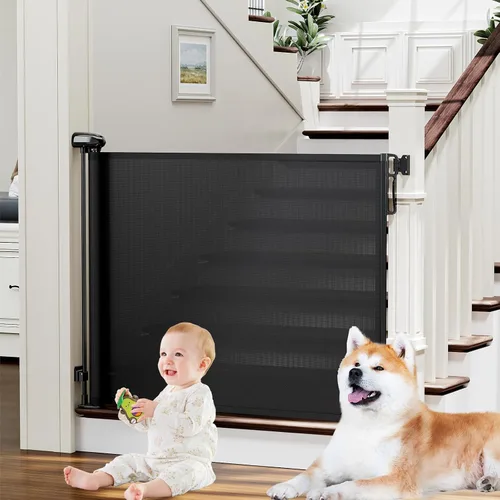 Vista 12 de probebi Puertas retráctiles para bebés, niños y perros para escaleras, se extienden hasta 54 pulgadas de ancho y 34 pulgadas de alto, uso