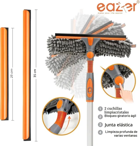 Vista 2 de Eazer Herramienta de limpieza de ventanas 2 en 1, escobilla de ventana de 64 pulgadas para el hogar, kit de limpieza de ventanas con poste