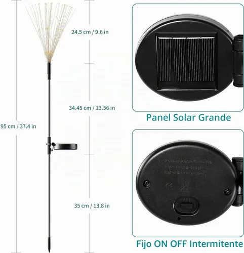 Vista 2 de JJGoo - Farolas solares con efecto de fuego, juego de 2, 135 LEDs, 2 modos de iluminación, luces solares para jardín al aire libre, impermeables