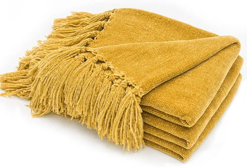 Vista 10 de RECYCO Manta Suave y Acogedora de Chenilla con Flecos de Borlas para Sofá, Silla, Cama, Sala de Estar, Regalo (Beige, 50" x 60")