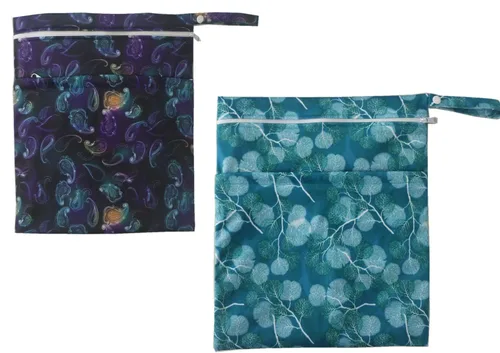 Vista 5 de 2 bolsas húmedas y secas para pañales de tela para bebé, reutilizables, con dos bolsillos con cremallera (NB01)