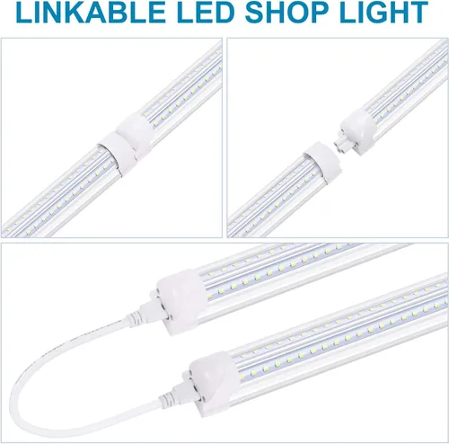 Vista 2 de Tubo de luz LED de 8 pies, tubos LED integrados T8, 72 W, 7200 lm, 6000 K, blanco frío, cubierta transparente, luz de tubo en forma de V de doble