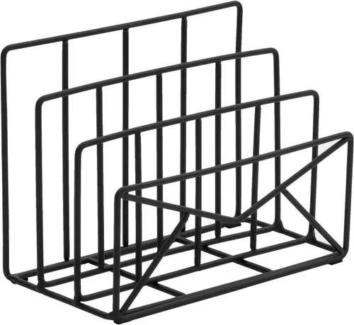 Vista 6 de MyGift Clasificador de correo de escritorio independiente de alambre de metal negro moderno de 3 ranuras con diseño de sobre, organizador
