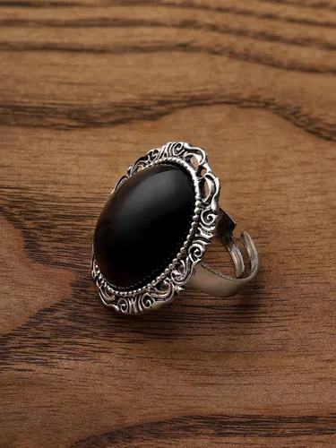 Vista 6 de Sacina Anillo gótico bohemio retro negro, anillos góticos, anillos góticos, anillos bohemios, anillos vintage, joyería de disfraces, regalo