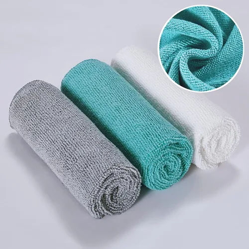 Vista 5 de Paños de limpieza de microfibra para cocina y automóviles, reutilizables y lavables, paquete de 24, azul/blanco/gris, 16 pulgadas de largo x 12