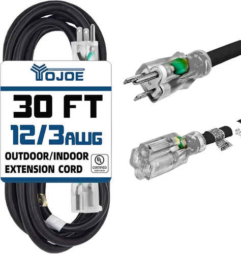 Vista 10 de YOJOE Extensión de cable para interiores y exteriores con extremo iluminado, cable resistente de 3 puntas 15A a prueba de inclemencias del tiempo