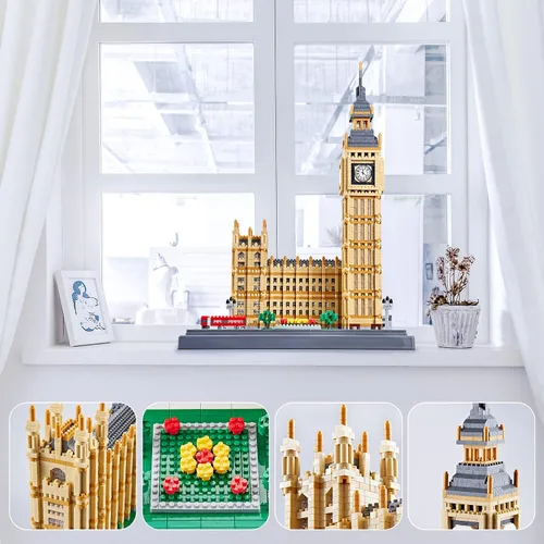 Vista 4 de Big Ben - Juego de bloques de construcción, kit de microbloques de arquitectura londinense con modelo de torre de reloj, construcción creativa