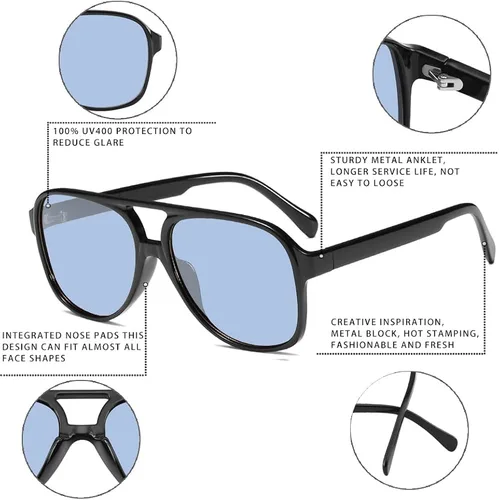 Vista 4 de YDAOWKN Gafas de sol clásicas vintage estilo aviador para mujeres y hombres montura grande retro de los años 70
