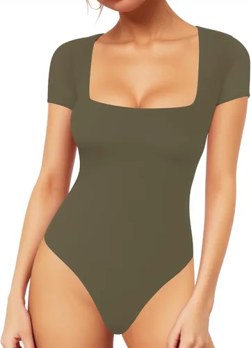 Vista 115 de MANGOPOP - Body de manga corta con cuello cuadrado para mujer