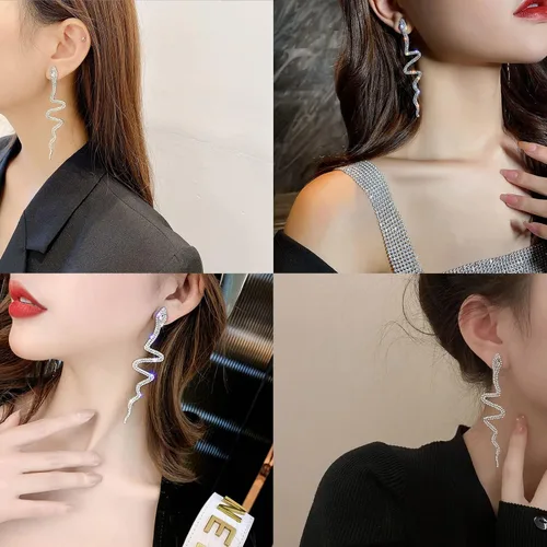 Vista 2 de Aretes de serpiente para mujer, aretes de serpiente dorados, con personalidad creativa en forma de serpiente, joyería de oreja de moda animal