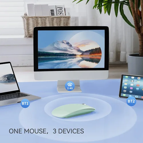 Vista 3 de TENMOS M18 Mouse Bluetooth, mouse inalámbrico recargable USB C, mouse silencioso de triple modo (Bluetooth dual+USB) para computadora, portátil