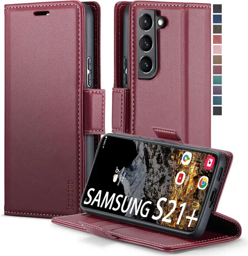 Vista 13 de Funda tipo cartera para Samsung Galaxy S21+ Plus 5G con bloqueo RFID, tarjetero y función atril magnético, funda de piel con tapa para Samsung Negro