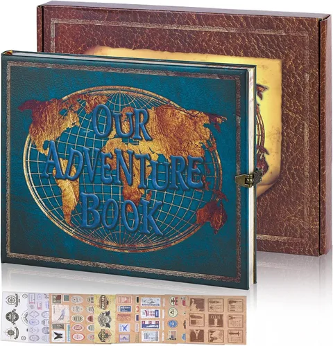 Vista 13 de Nuestro libro de aventuras hecho a mano de 11.92 x 7.62 pulgadas encuadernado en cuero con 80 páginas, letras en relieve, inspirado en 'Up', ideal