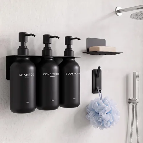 Vista 10 de Shampoo and Conditioner Dispenser - Shower Soap Dispenser Wall Mounted Bathroom Stainless Pump-transparent