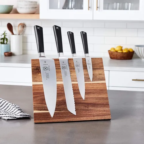 Vista 5 de Mercer Culinary Züm - Juego de cuchillos forjados con tablero magnético de 5 piezas, acacia