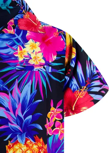 Vista 4 de Camisa hawaiana para hombre, casual, con botones, manga corta, unisex, flores, para fiesta en la playa, con flamenco y flores