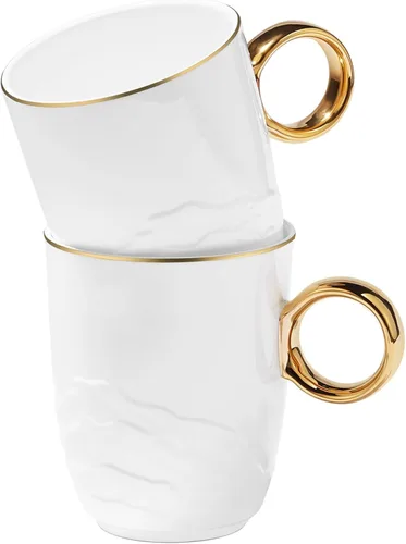 Vista 8 de Chulan Tazas de Café de Porcelana Fina de Hueso Blanca Delgada con Más del 45% de Contenido de Hueso 10 oz, Tazas de Porcelana Ligeras para Espresso