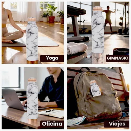 Vista 6 de Craft Trade Botella de agua de cobre 32oz con estampado de mármol diseño Blanco
