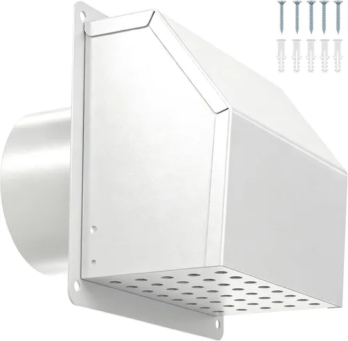 Vista 12 de Cubierta de ventilación de secadora de 4 pulgadas, ventilación de pared con capucha con pantalla y amortiguador, cubiertas de ventilación de acero