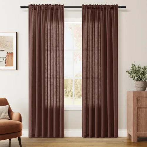Vista 62 de Cortinas de lino verde aguamarina de 84 pulgadas de largo, juego de 2 paneles semitransparentes con bolsillo para barra para comedor, decoración