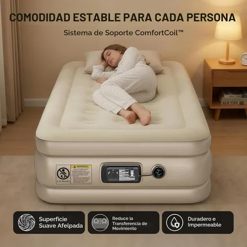 Vista 3 de Simpli Comfy Colchón inflable elevado tamaño individual de 18 pulgadas con bomba de CA integrada, cama de aire autoinflable rápida con parte