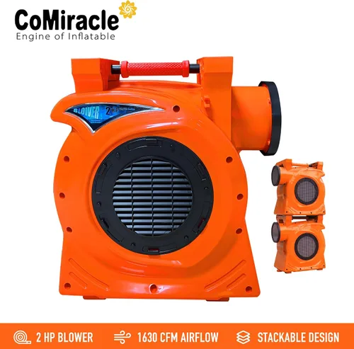 Vista 2 de Soplador turbo inflable comercial de 2 HP de doble admisión de aire, compacto y eficiente de energía para casa inflable grande, tobogán de agua