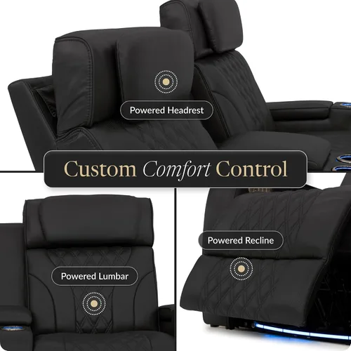 Vista 8 de Seatcraft Armada LT - Asiento de cine en casa, sofá biplaza negro con almacenamiento