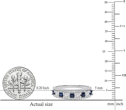 Vista 22 de Dazzlingrock Collection Anillo de boda de 9 piedras de zafiro azul princesa y diamante blanco redondo de 0.098 in cada uno en oro de 14 quilates