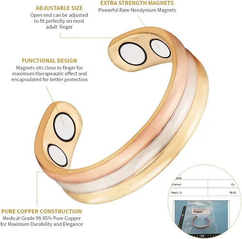 Vista 7 de (3 unidades) anillos de cobre magnéticos saludables para artritis para mujeres regalo para mujeres mamá esposa joyería mejor alivio del dolor