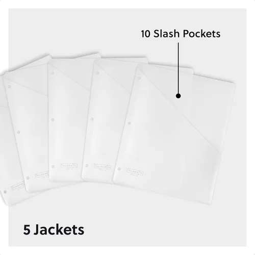 Vista 2 de Funda traslúcida Smead, 3 orificios, tamaño carta, 5 por paquete, Transparente Binder pockets for a 3 ring binder: 5 clear plastic file folders with