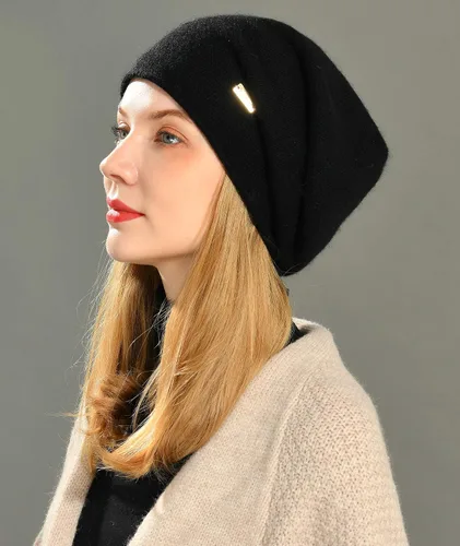 Vista 3 de jaxmonoy Gorro de punto holgado de cachemira para mujer para invierno suave cálido lana de punto de calavera