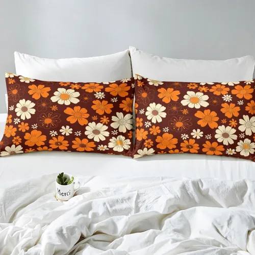Vista 6 de Juego de sábanas para niños de los años 70 con diseño de flores Groovy Flowers, juego de ropa de cama hippie retro con 1 sábana encimera y 1 sábana
