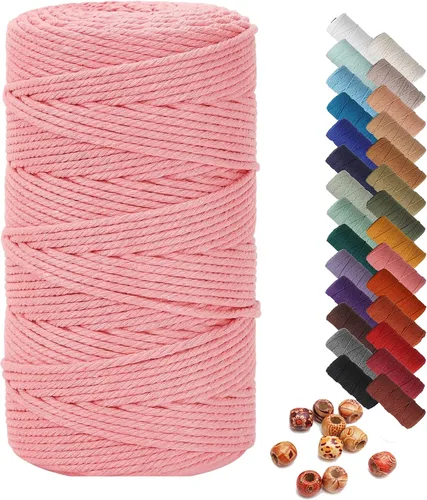 Vista 26 de Cordón de macramé beige de 0.078 pulgadas x 220 yardas, cuerda de algodón torcido de 4 hebras natural para colgar en la pared, manualidades, cordel
