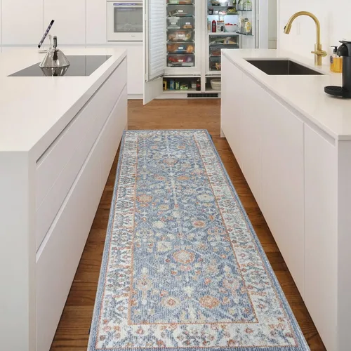 Vista 9 de Fashionwu Alfombra de baño con diseño floral para pasillo, alfombra moderna envejecida para sala de estar, alfombra turca, alfombra estética