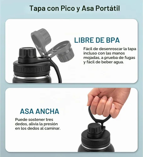 Vista 3 de koodee Botella de Agua Pequeña - 12 oz Botella de Agua de Acero Inoxidable con Aislamiento al Vacío de Boca Ancha con Tapa de Boquilla a Prueba