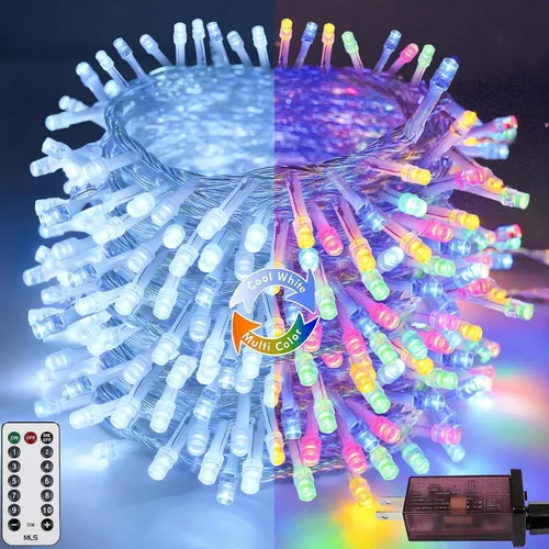 Vista 22 de Guirnalda de luces de Navidad de 66 pies y 200 luces LED para exteriores e interiores, luces decorativas extensibles e impermeables con cable