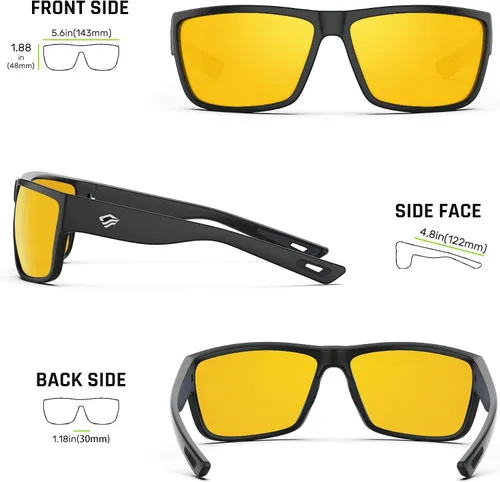 Vista 5 de TOREGE Gafas de sol deportivas polarizadas para hombres y mujeres, para ciclismo, correr, golf, pesca, gafas de sol TR26 Marco negro y lente nocturna