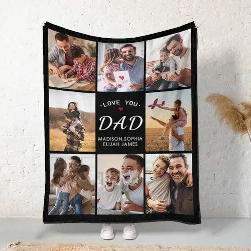 Vista 8 de InterestPrint Manta personalizada para papá de parte de hija e hijo, manta de cama personalizada con el texto "Best Dad Ever" con Love You Daddy, 7