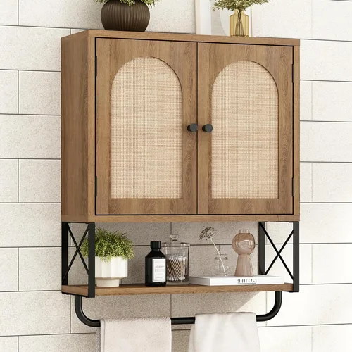 Vista 14 de RUSTOWN Gabinete de pared del cuarto de baño de la rota, Boho sobre el Roble natural