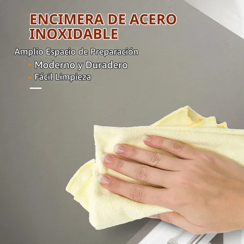 Vista 3 de HOMCOM - Isla de cocina, parte superior de acero inoxidable, estantes abiertos de 2 niveles, color blanco Isla de cocina tradicional