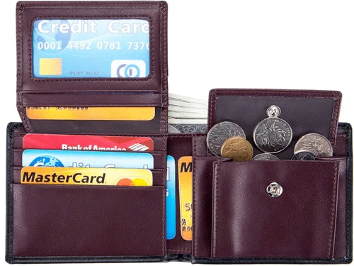 Vista 2 de OFAMOUS Cartera de cuero para hombre con bolsillo para monedas, ventana de identificación abatible, bloqueo RFID, billetera delgada con bolsillo