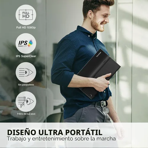 Vista 2 de ViewSonic VA1655 Monitor portátil FHD IPS de 15.6 pulgadas 1080p con soporte integrado, USB C de 60 W, mini HDMI, funda protectora y altavoces