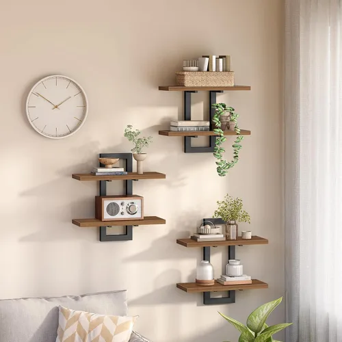 Vista 12 de HOOBRO - Estantes flotantes, juego de 2 estantes de pared de 15 pulgadas, estantes de almacenamiento montados en la pared de 2 niveles, estantes