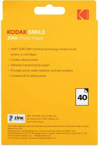 Vista 2 de Kodak - Papel fotográfico con impresión Zink de alta calidad de 3.5 x 4.25 pulgadas (40 hojas) compatible con cámara instantánea Kodak Smile Classic
